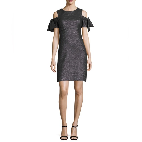 Milly Dresses & Skirts - NWT Milly Tie Mod Dress Black Silver Metallic Bow Sleeve size 6